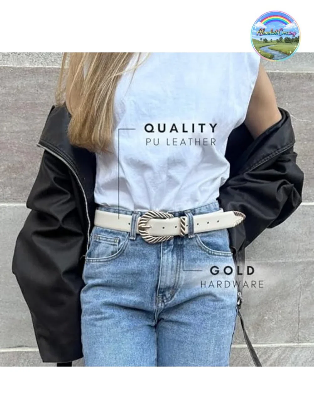 Chunky Gold Western Belt Buckle 2-Pack PU Leather Cowgirl Belts